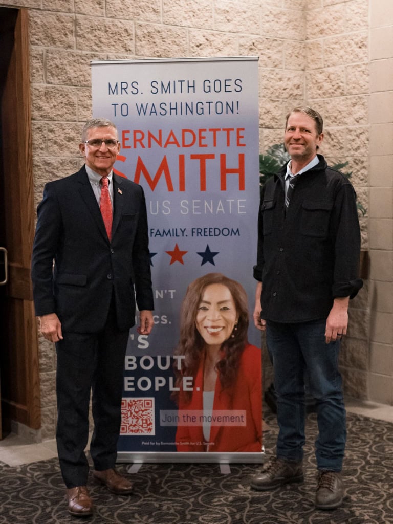 Bernadette Smith campaigning for U.S. Senate with supporters.
