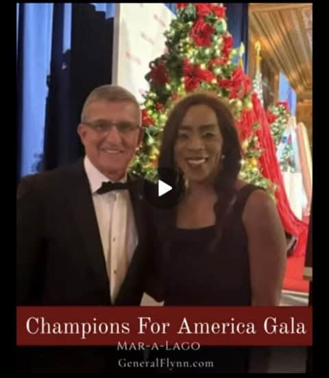 Bernadette Smith at Champions for America Gala, smiling with supporter.