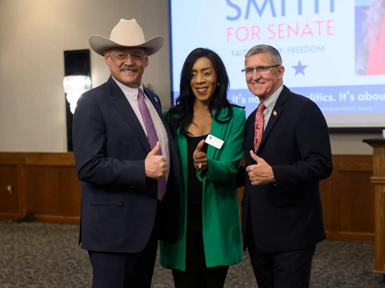 Bernadette Smith with supporters at a campaign event.
