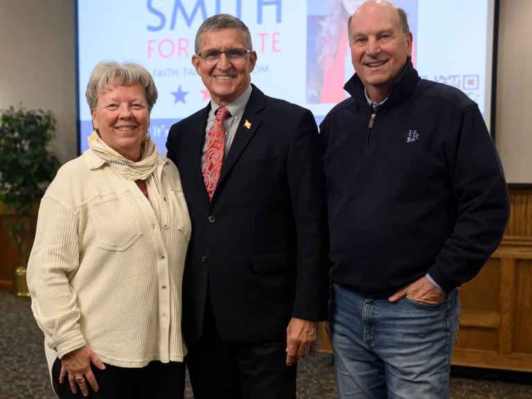 Bernadette Smith with supporters at campaign event.