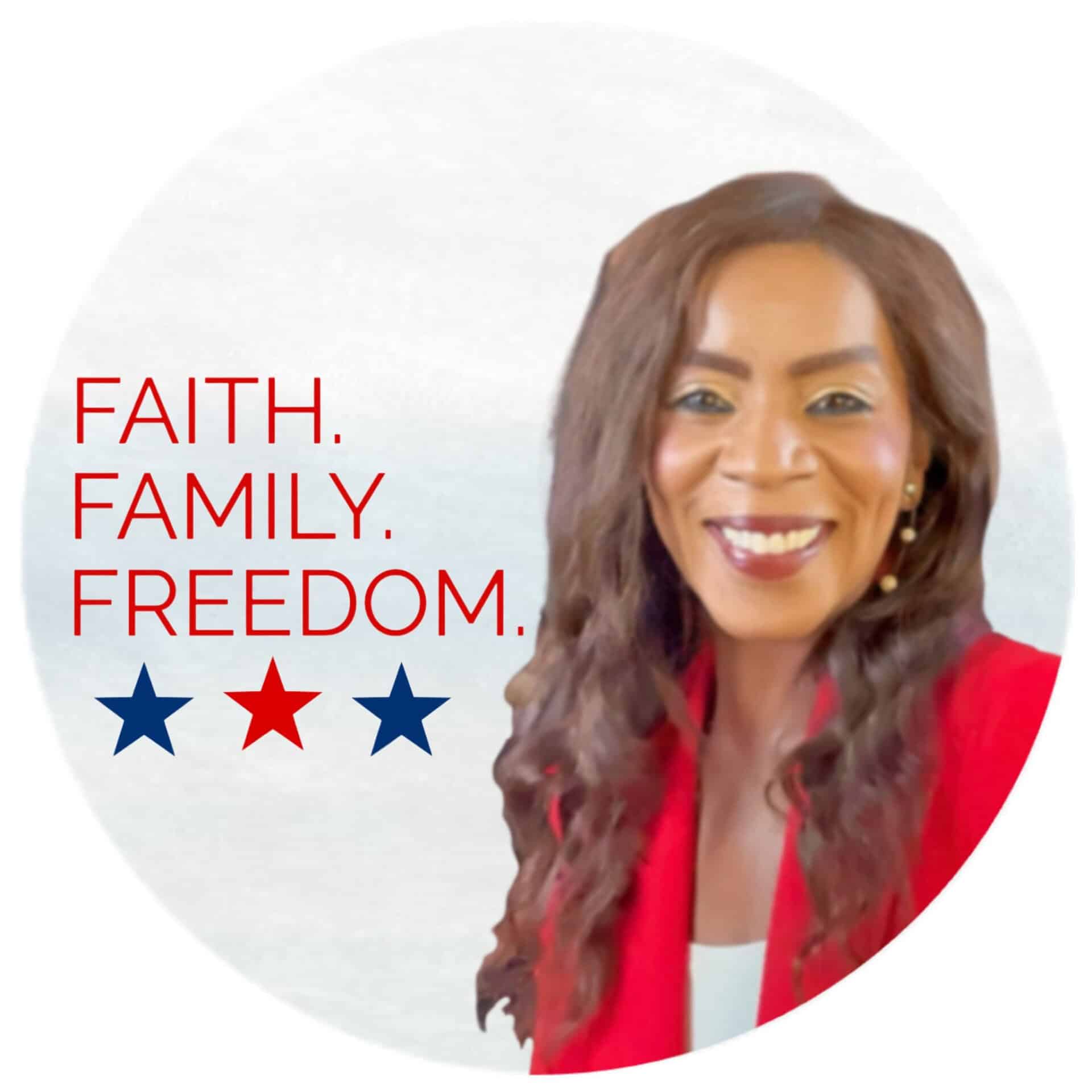 Bernadette Smith campaigning for U.S. Senate, advocating faith, family, and freedom.